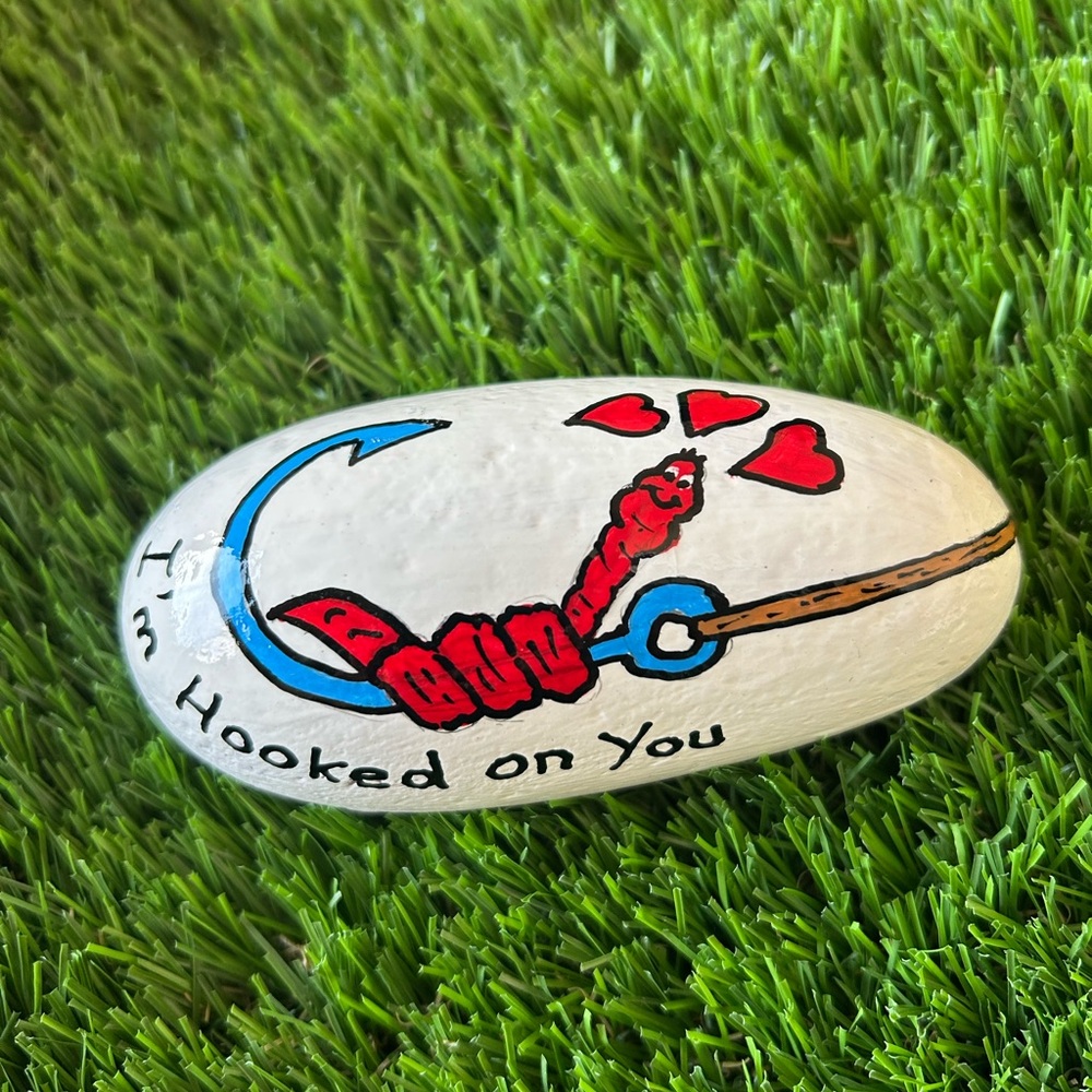 Decorative Painted Stone with Hook and Hearts